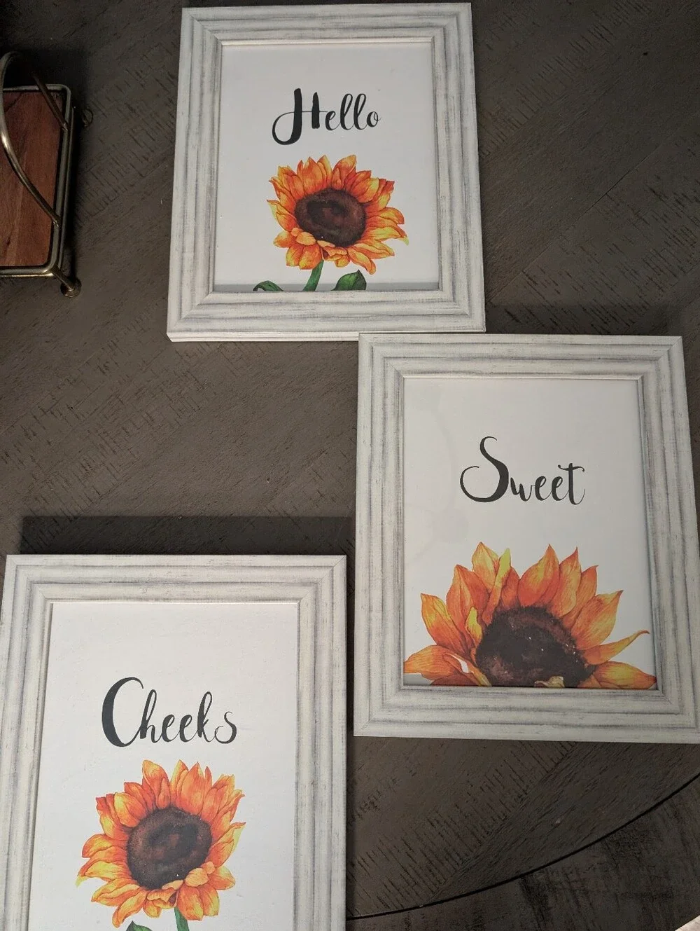 Sunflower Wall Art Set - Rustic White Frame (Hello / Sweet / Cheeks) 8x10 *Set 3